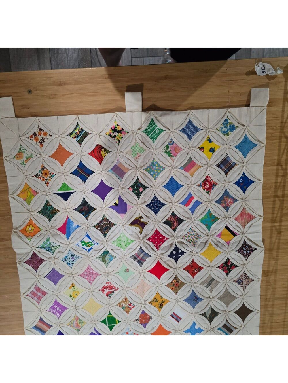 q117 Handmade Multicolor Cathedral window Quilt Wall Hanging 20x25